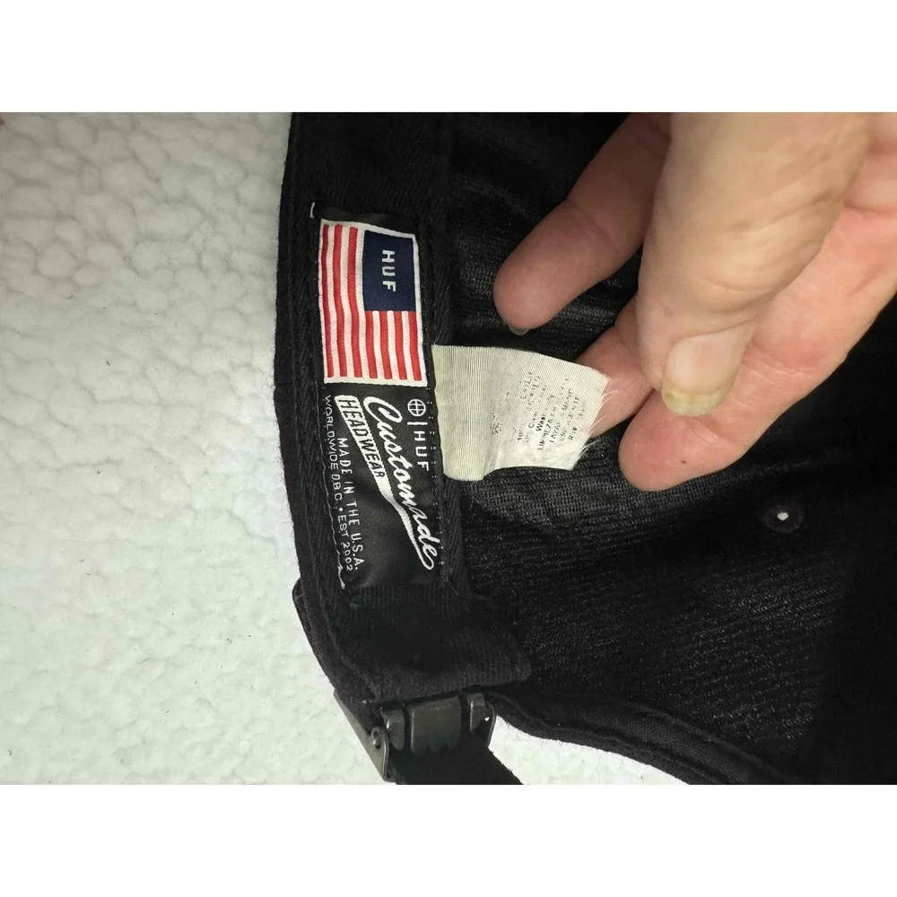 HUF Black‎ Tan Wool Blend Snapback Cap Adjustable Logo Streetwear USA Made